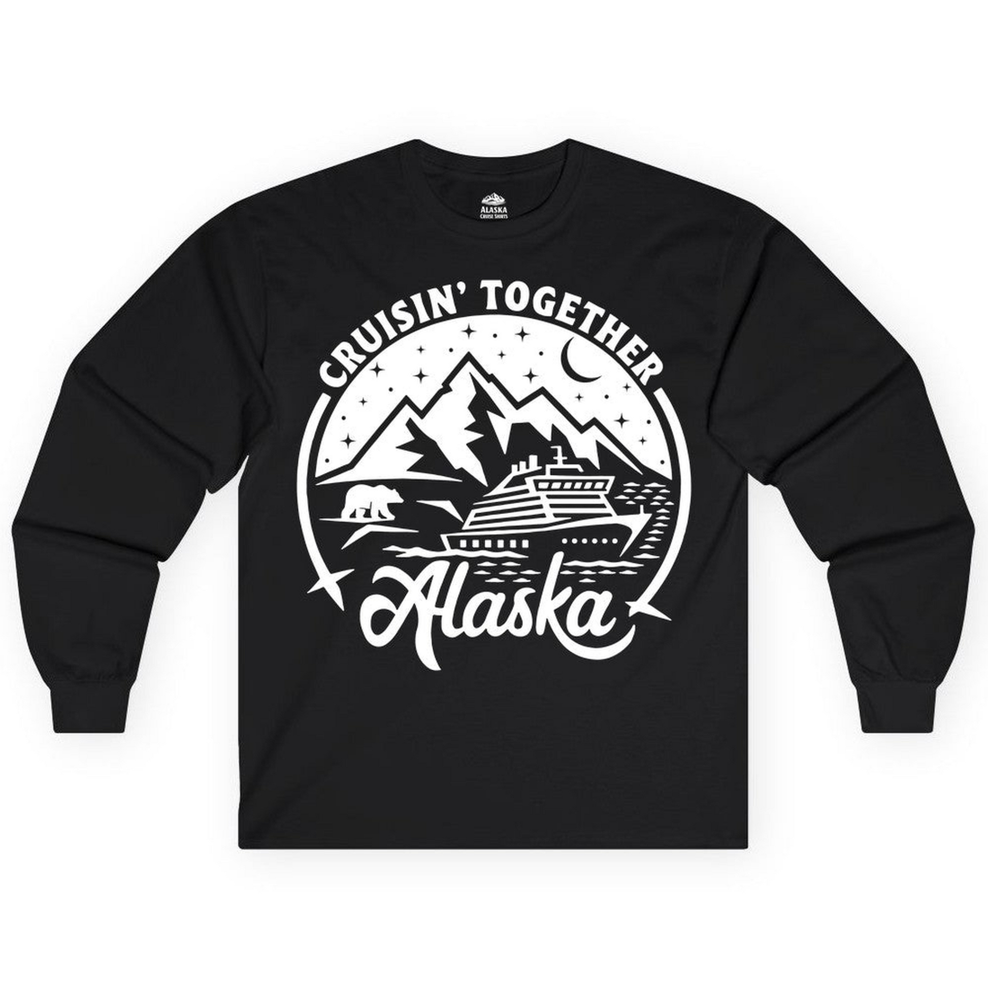 Alaska Cruise Adventure Shirt Long Sleeve Shirt – Black – Alaska Cruise Shirts Close Up