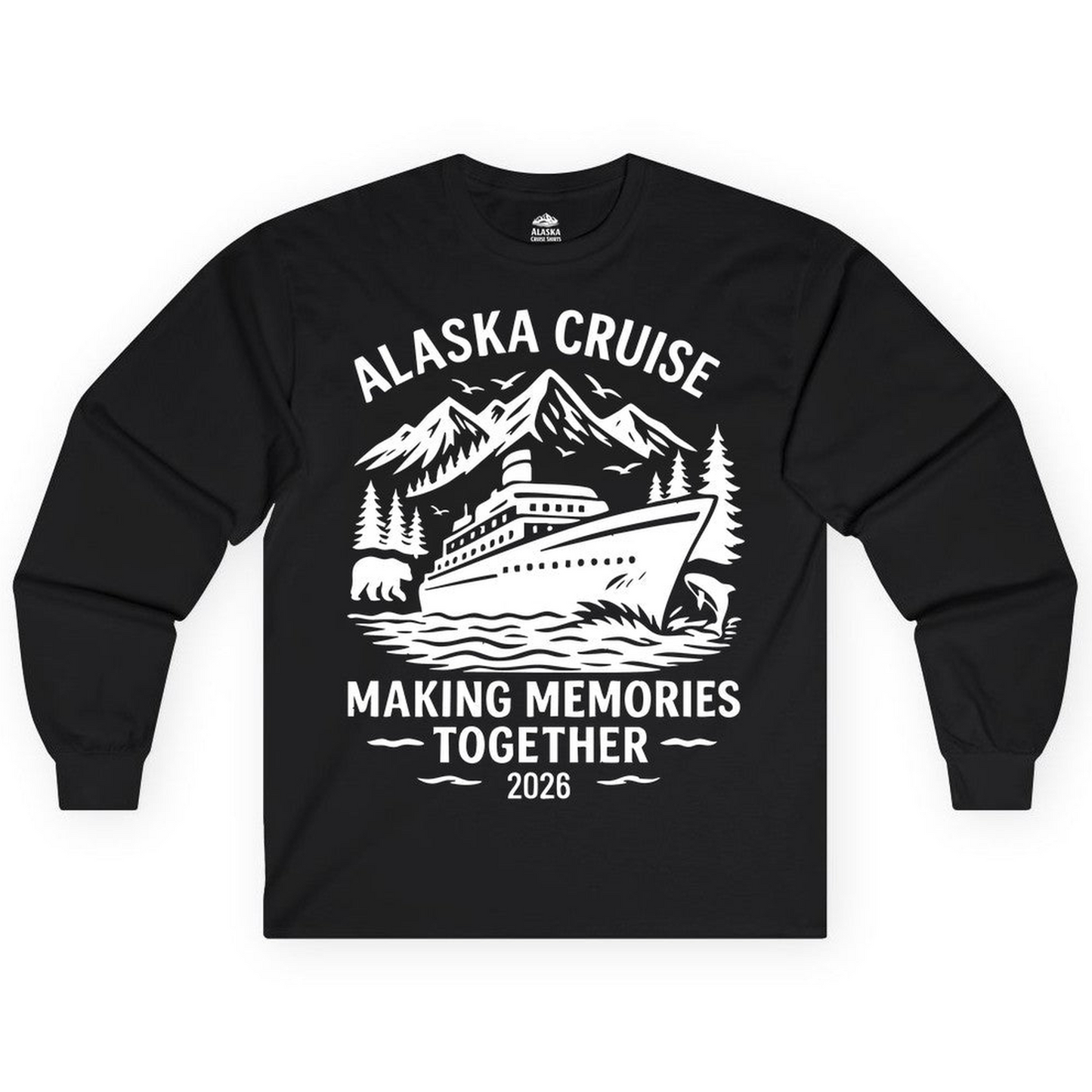 Alaska Cruise Shirt Long Sleeve Shirt – Black – Alaska Cruise Shirts Close Up