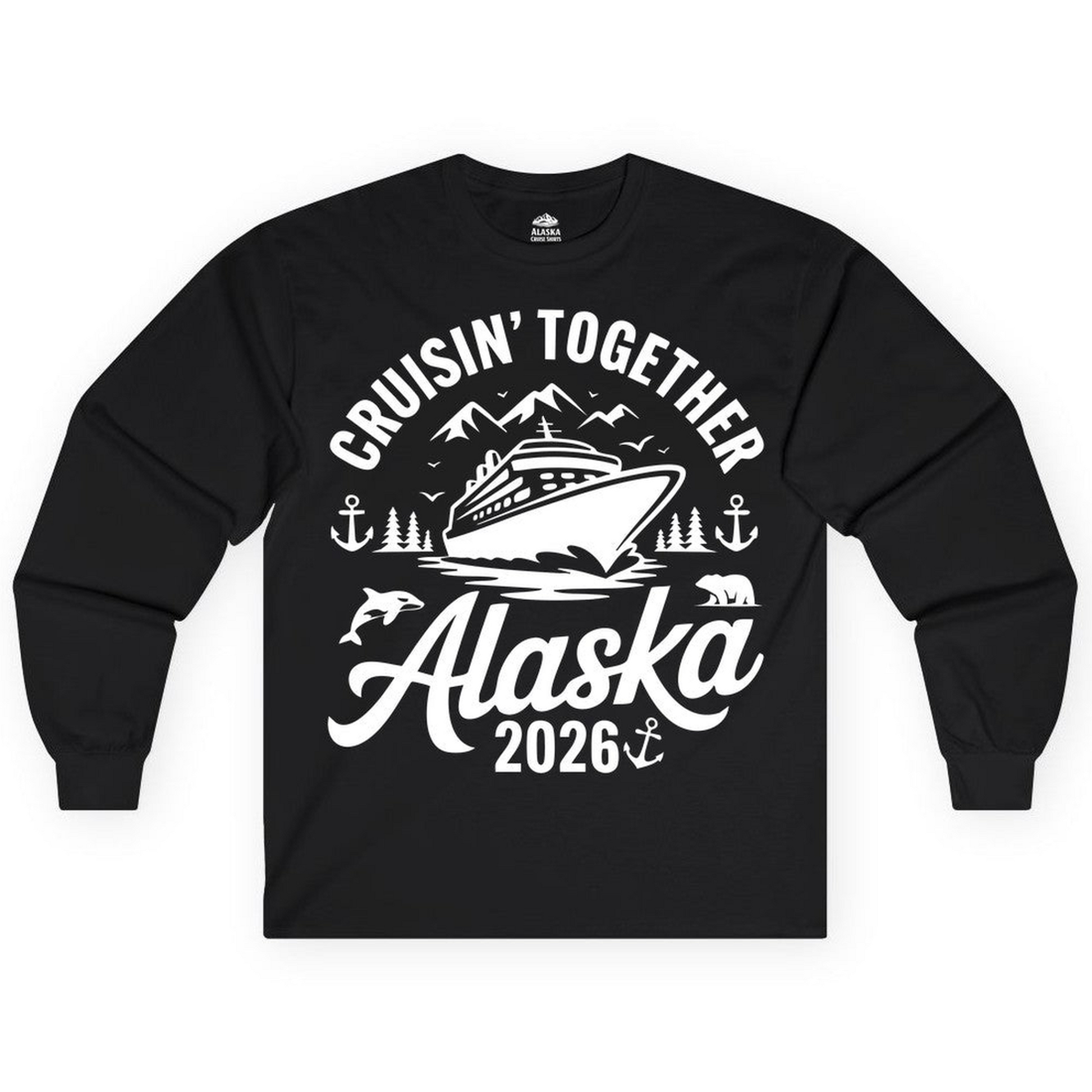 Alaska Cruise Adventure Shirt Long Sleeve Shirt – Black – Alaska Cruise Shirts Close Up