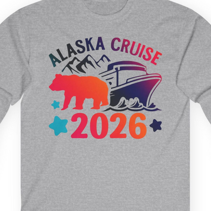 Alaska Cruise 2026 Shirt Long Sleeve Shirt – Sport Grey – Alaska Cruise Shirts Close Up