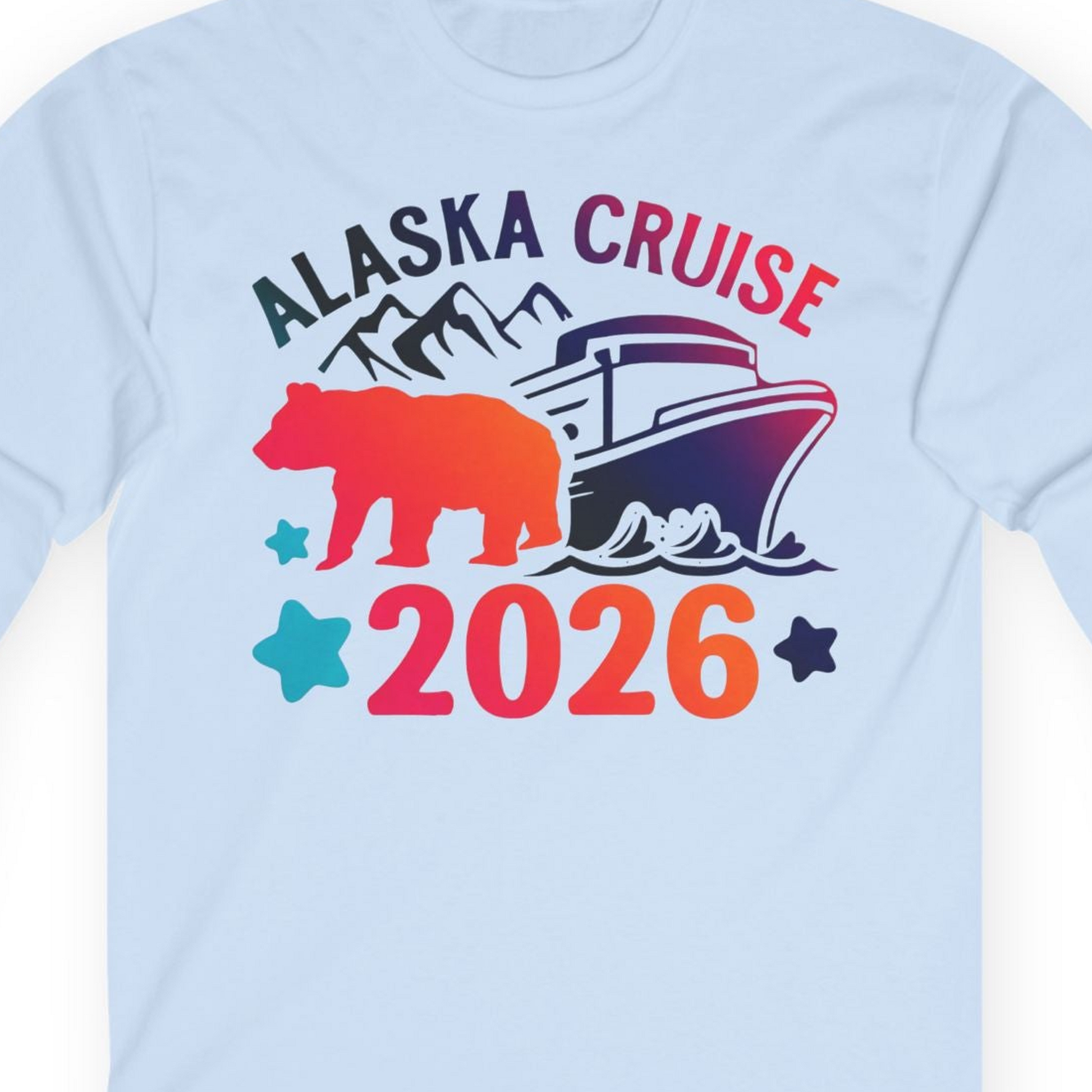 Alaska Cruise 2026 Shirt Long Sleeve Shirt – Light Blue – Alaska Cruise Shirts Close Up