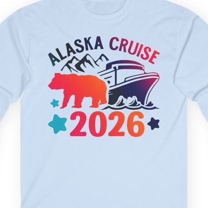 Alaska Cruise 2026 Shirt Long Sleeve Shirt – Light Blue – Alaska Cruise Shirts Close Up