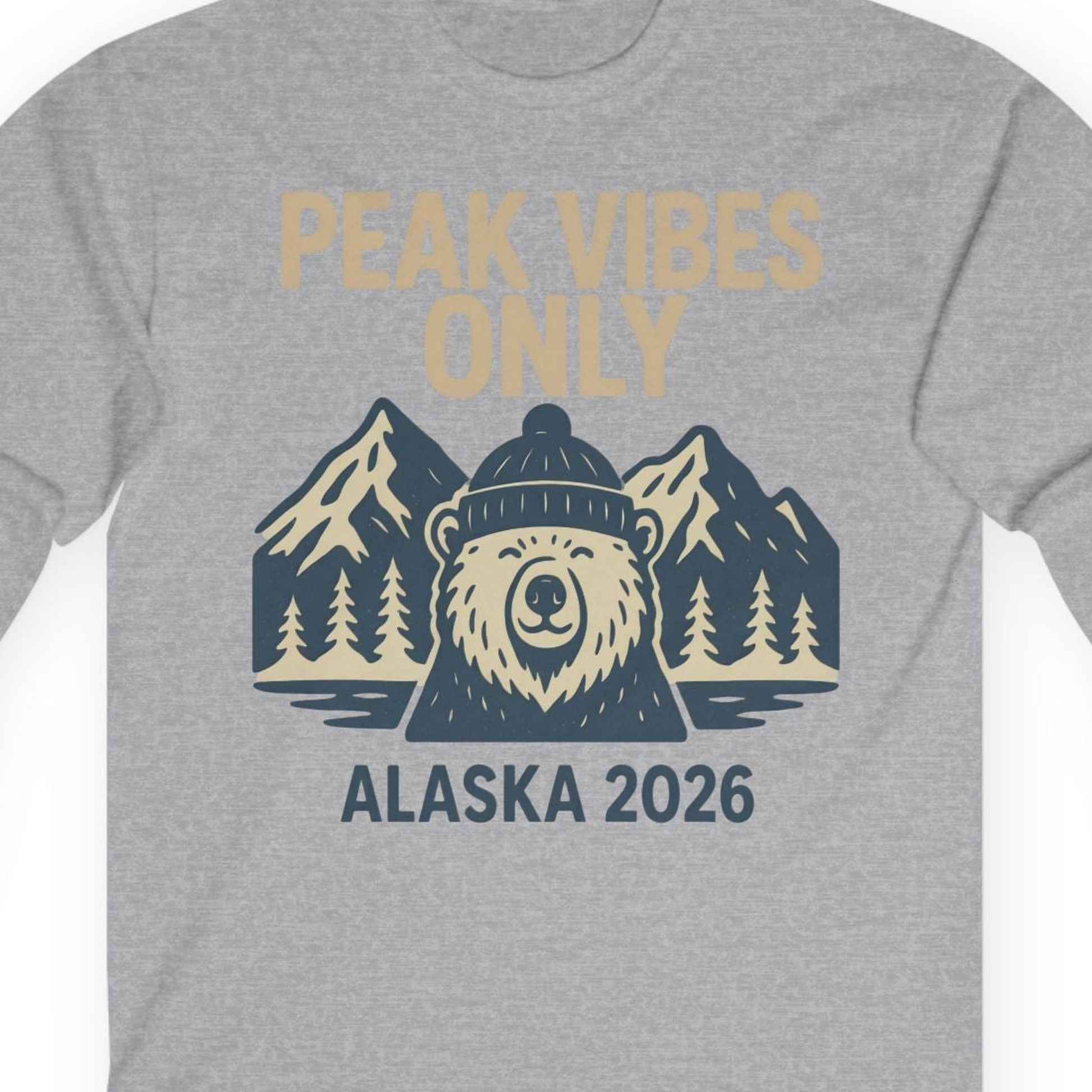 Alaska 2026 Mountain Adventure Bear Long Sleeve Shirt – Sport Grey – Alaska Cruise Shirts Close Up