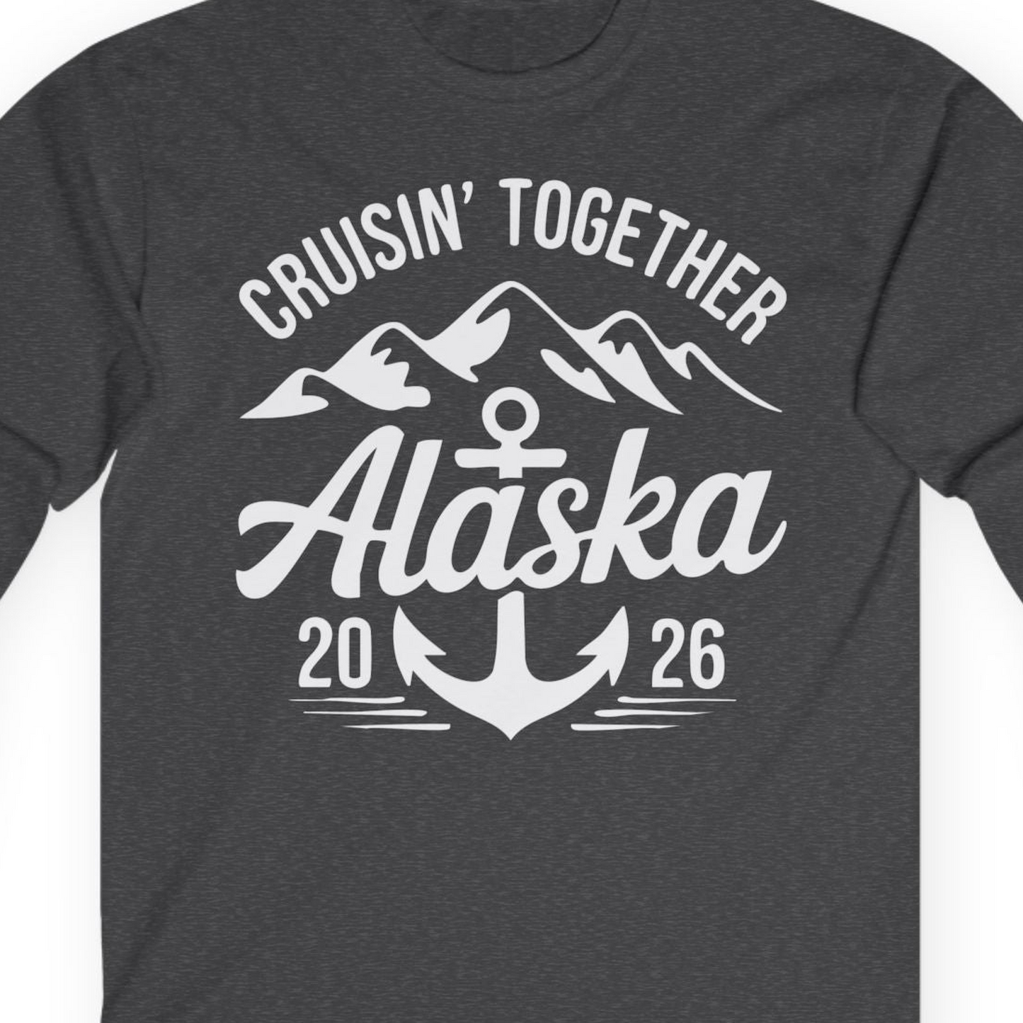 Alaska Cruise Shirt Long Sleeve Shirt – Dark Heather – Alaska Cruise Shirts Close Up