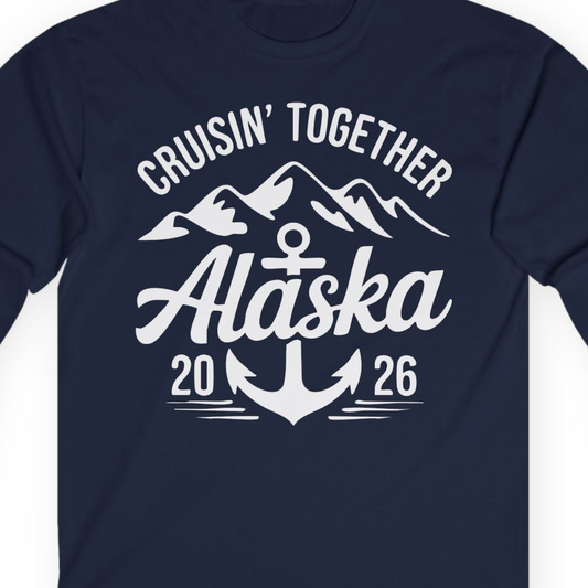 Alaska Cruise Shirt Long Sleeve Shirt – Navy – Alaska Cruise Shirts Close Up