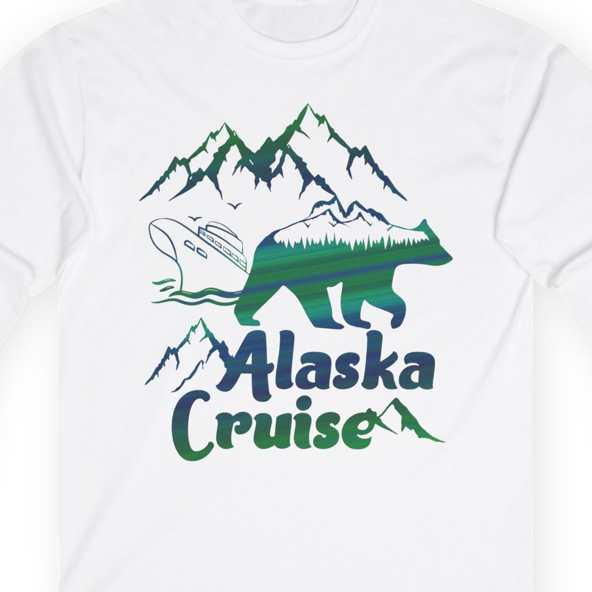 Alaska Cruise Bear Mountains Silhouette Shirt Long Sleeve Shirt – White – Alaska Cruise Shirts Close Up