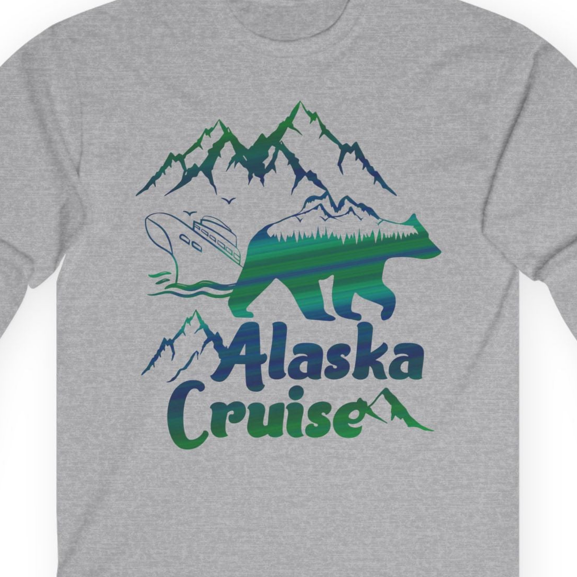Alaska Cruise Bear Mountains Silhouette Shirt Long Sleeve Shirt – Sport Grey – Alaska Cruise Shirts Close Up