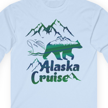 Alaska Cruise Bear Mountains Silhouette Shirt Long Sleeve Shirt – Light Blue – Alaska Cruise Shirts Close Up