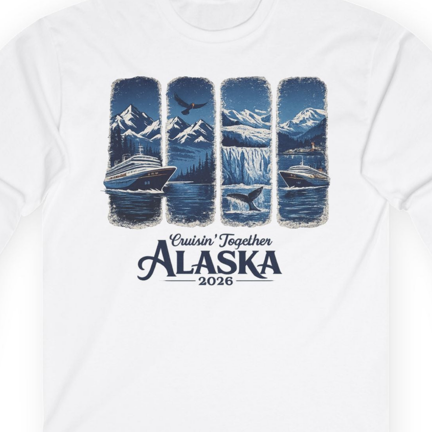 Alaska Cruise Adventure Shirt Long Sleeve Shirt – White – Alaska Cruise Shirts Close Up