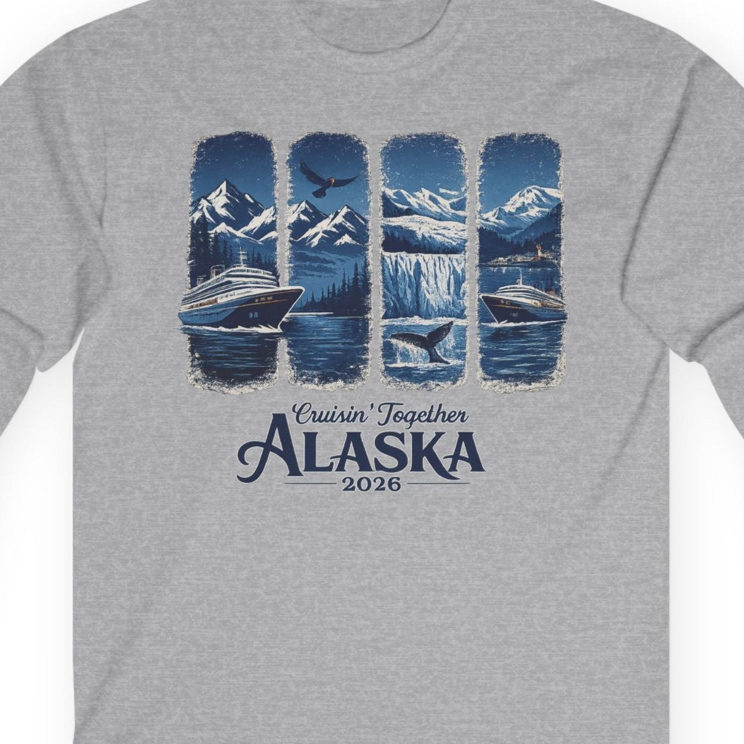 Alaska Cruise Adventure Shirt Long Sleeve Shirt – Sport Grey – Alaska Cruise Shirts Close Up