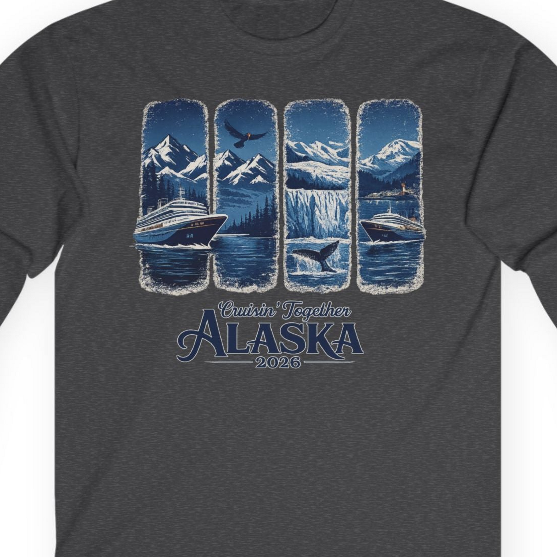 Alaska Cruise Adventure Shirt Long Sleeve Shirt – Dark Heather – Alaska Cruise Shirts Close Up