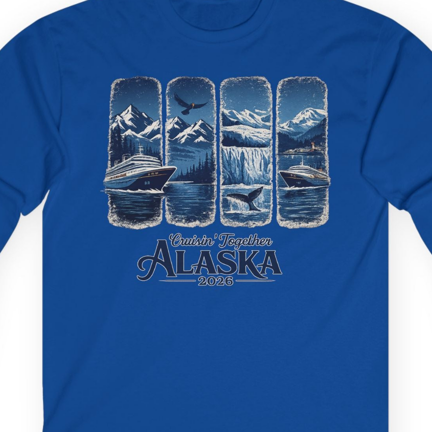 Alaska Cruise Adventure Shirt Long Sleeve Shirt – Royal – Alaska Cruise Shirts Close Up