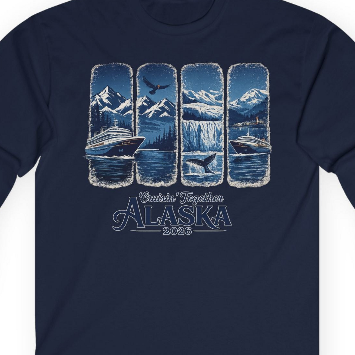 Alaska Cruise Adventure Shirt Long Sleeve Shirt – Navy – Alaska Cruise Shirts Close Up