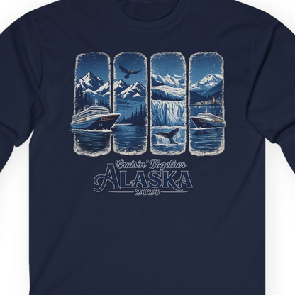 Alaska Cruise Adventure Shirt Long Sleeve Shirt – Navy – Alaska Cruise Shirts Close Up