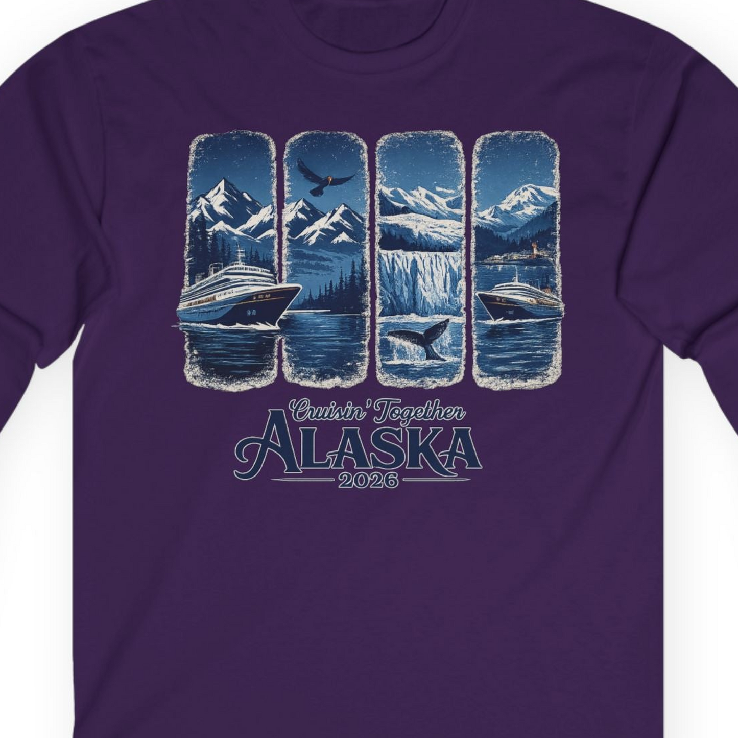 Alaska Cruise Adventure Shirt Long Sleeve Shirt – Purple – Alaska Cruise Shirts Close Up