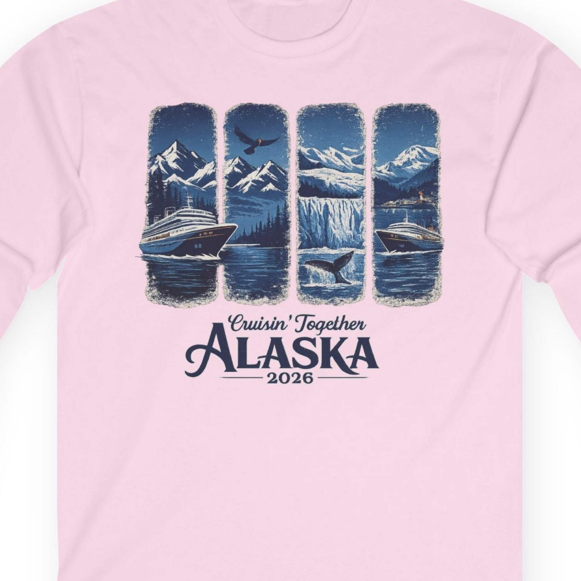 Alaska Cruise Adventure Shirt Long Sleeve Shirt – Light Pink – Alaska Cruise Shirts Close Up