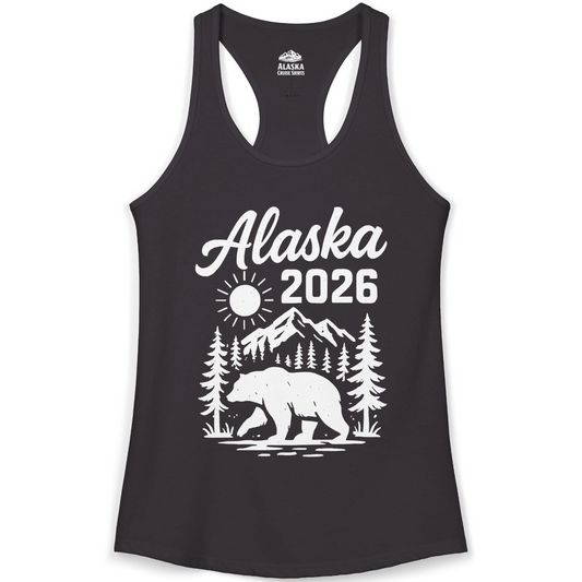 Alaska 2026 Bear and Mountains Nature Adventure Shirt — Ladies Tank Ladies Tank Top – Alaska Cruise Shirts