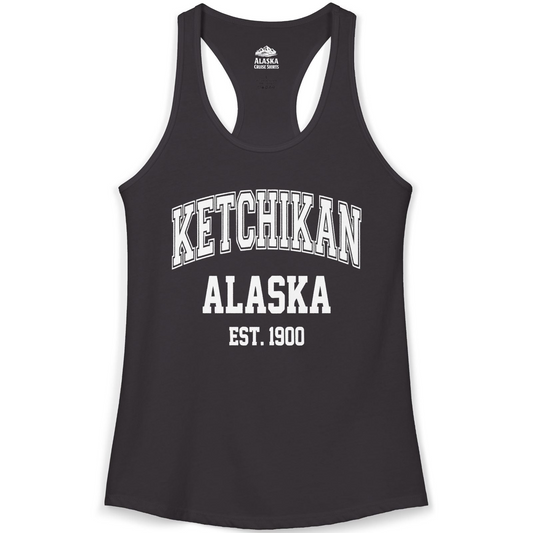 Ketchikan Alaska Collegiate Style Est 1900 Vintage Tee Shirt — Ladies Tank Ladies Tank Top – Alaska Cruise Shirts