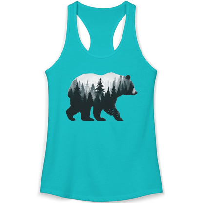 Double Exposure Bear Forest Silhouette Wilderness Shirt for Nature Lovers — Ladies Tank Ladies Tank Top – Alaska Cruise Shirts