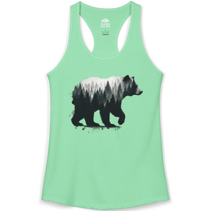 Bear Silhouette Forest Double Exposure Shirt Ladies Tank Top – Alaska Cruise Shirts
