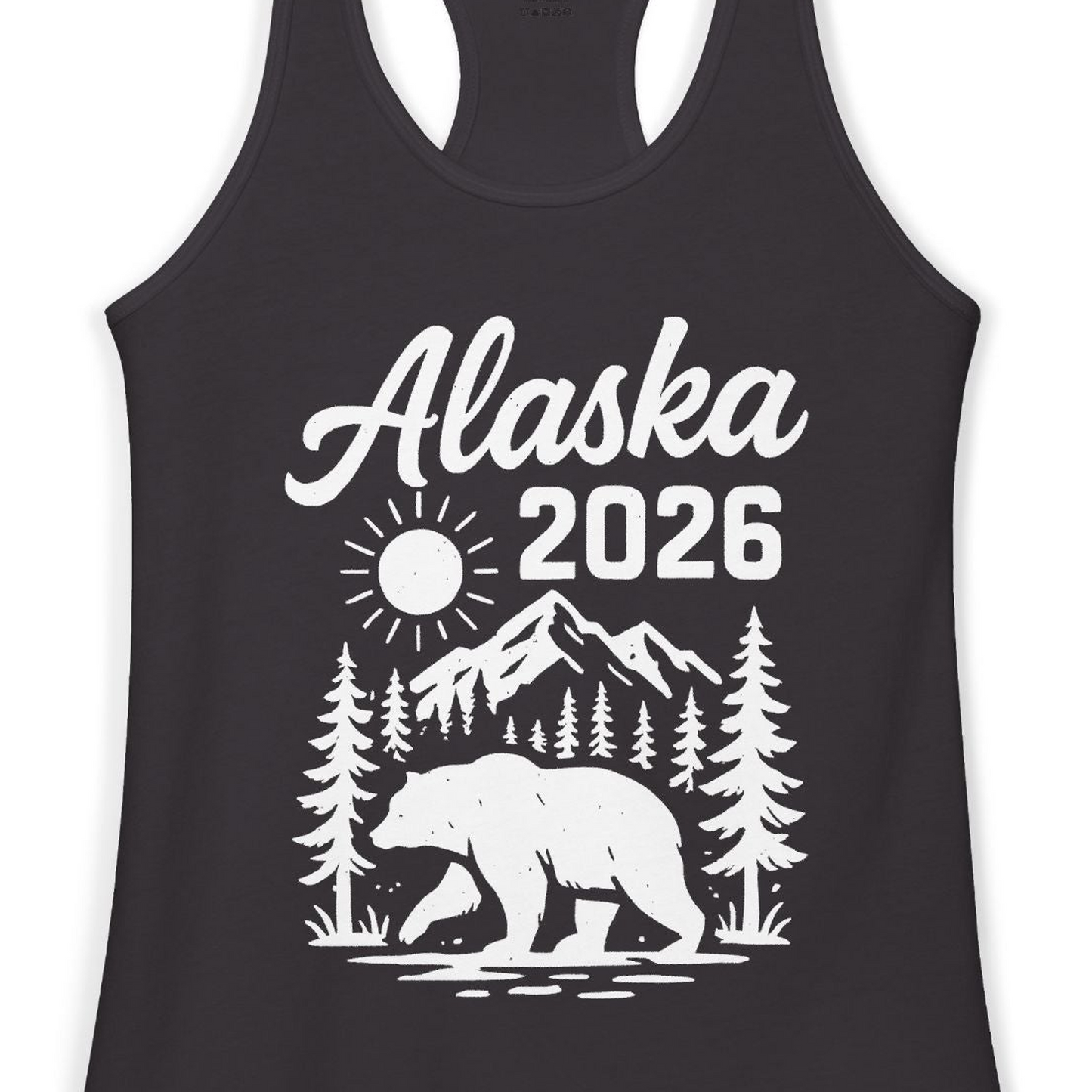 Alaska 2026 Bear and Mountains Nature Adventure Shirt — Ladies Tank Ladies Tank Top – Alaska Cruise Shirts Close Up
