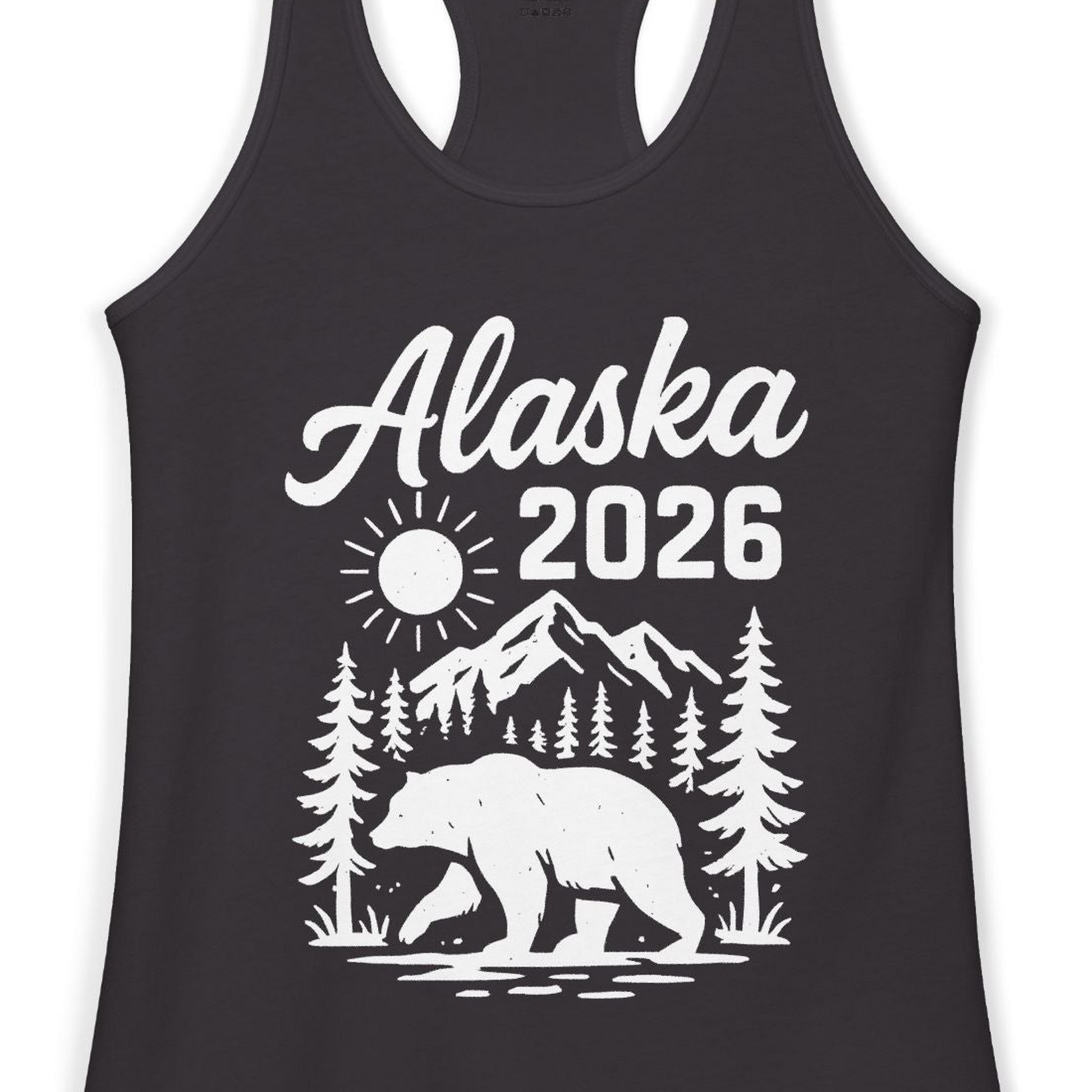 Alaska 2026 Bear and Mountains Nature Adventure Shirt — Ladies Tank Ladies Tank Top – Alaska Cruise Shirts Close Up