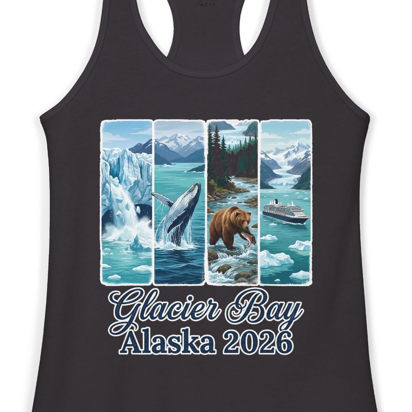 Glacier Bay Alaska 2026 Cruise Nature Wildlife Adventure Shirt — Ladies Tank Ladies Tank Top – Alaska Cruise Shirts Close Up