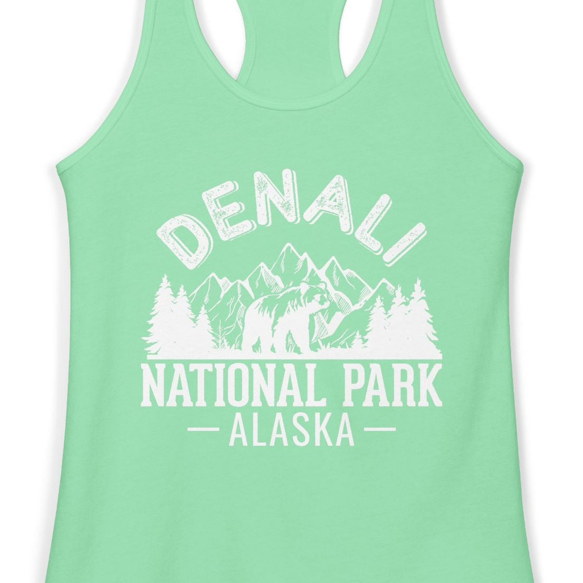 Denali National Park Bear Mountains Vintage Alaska Nature Shirt — Ladies Tank Ladies Tank Top – Alaska Cruise Shirts Close Up