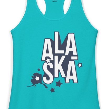 Alaska Stars Bold Typography Shirt Ladies Tank Top – Alaska Cruise Shirts Close Up