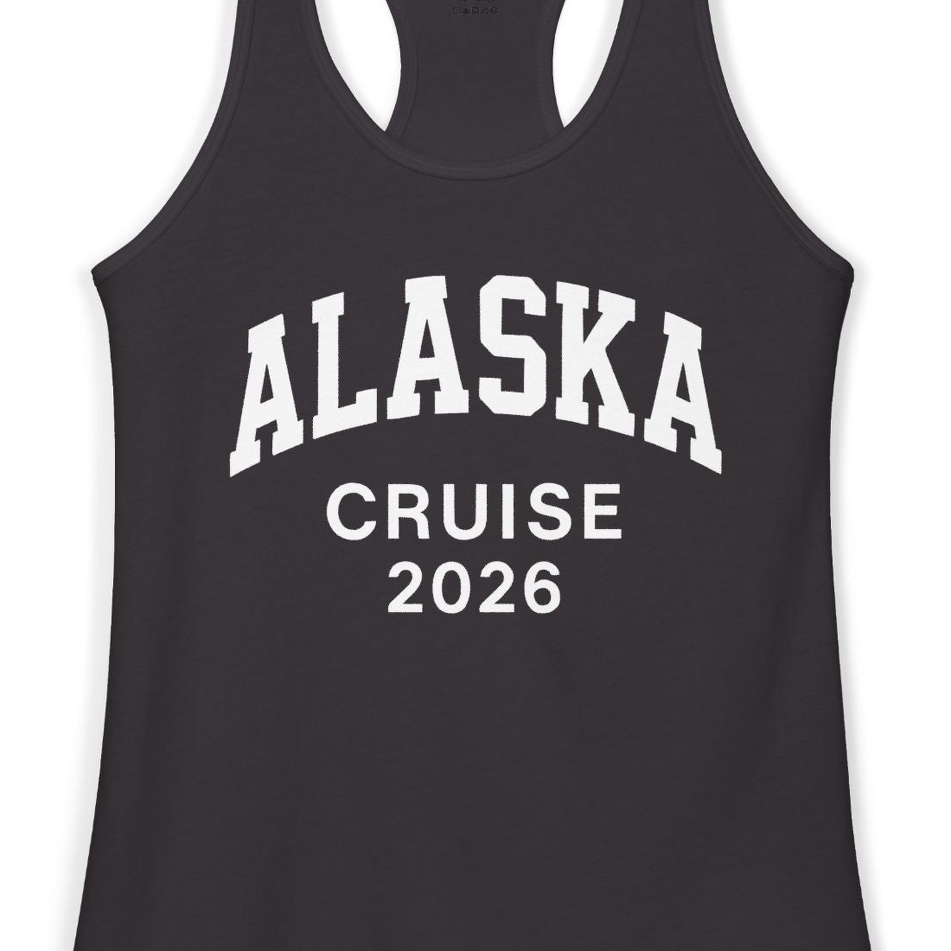 Alaska Cruise 2026 Bold Collegiate Vacation Travel Shirt — Ladies Tank Ladies Tank Top – Alaska Cruise Shirts Close Up
