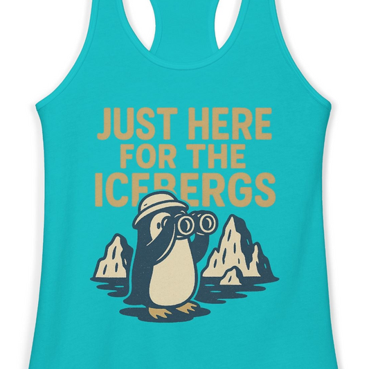 Just Here For The Icebergs Penguin Shirt Ladies Tank Top – Alaska Cruise Shirts Close Up
