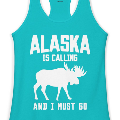 Alaska Is Calling Moose Silhouette Shirt Ladies Tank Top – Alaska Cruise Shirts Close Up
