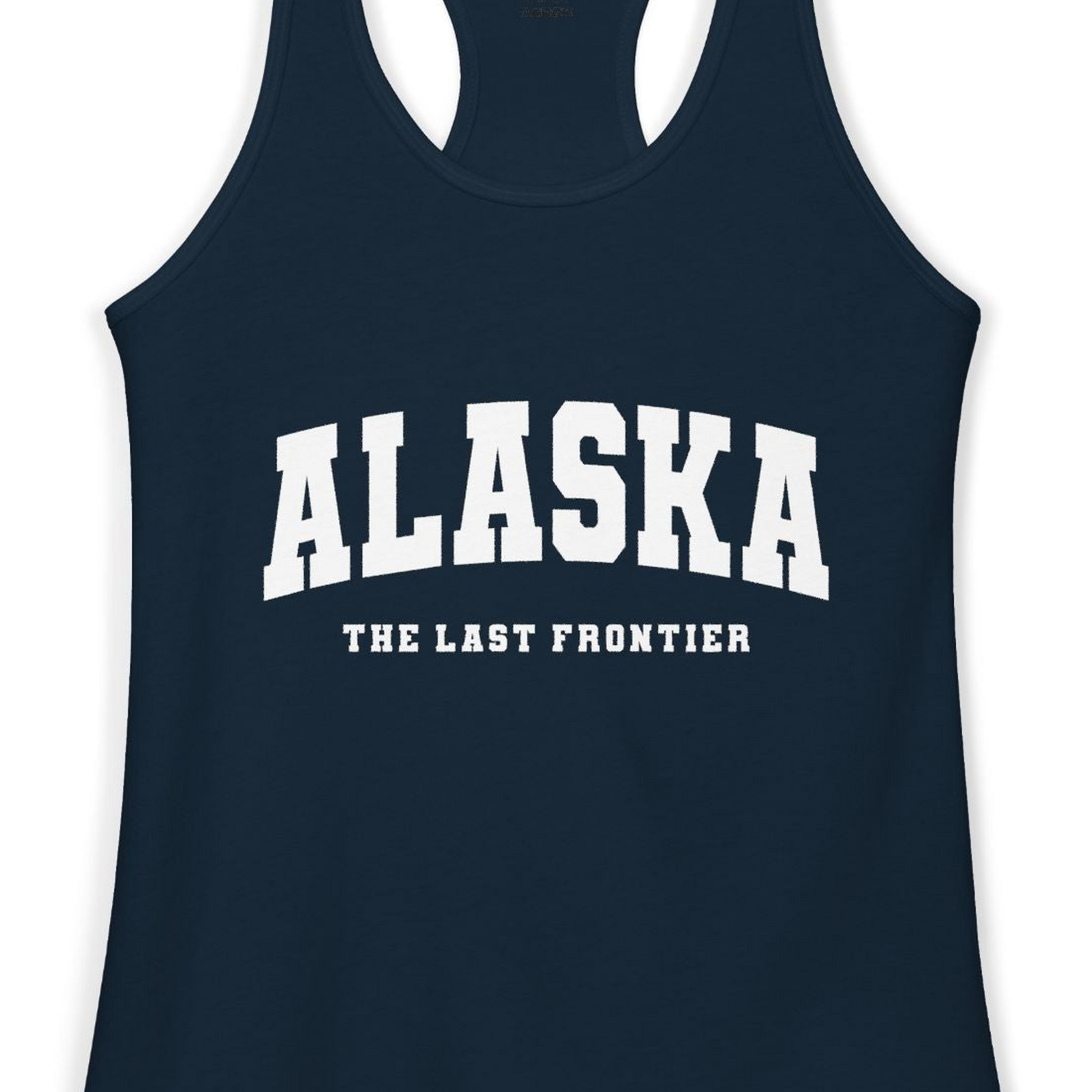 Alaska The Last Frontier Bold Collegiate Vintage State Pride Shirt — Ladies Tank Ladies Tank Top – Alaska Cruise Shirts Close Up