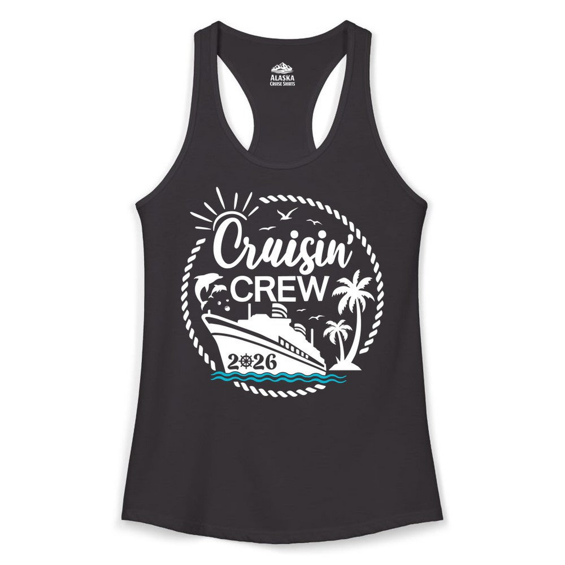 Cruisin Crew Shirt Tropical Family Group Cruise 2026 Caribbean Islands — Ladies Tank Ladies Tank Top – Alaska Cruise Shirts Close Up