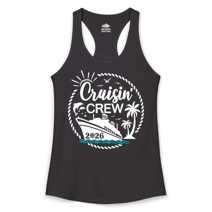Cruisin Crew Shirt Tropical Family Group Cruise 2026 Caribbean Islands — Ladies Tank Ladies Tank Top – Alaska Cruise Shirts Close Up