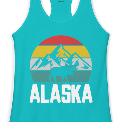 Retro Alaska Moose Silhouette Shirt Ladies Tank Top – Alaska Cruise Shirts Close Up