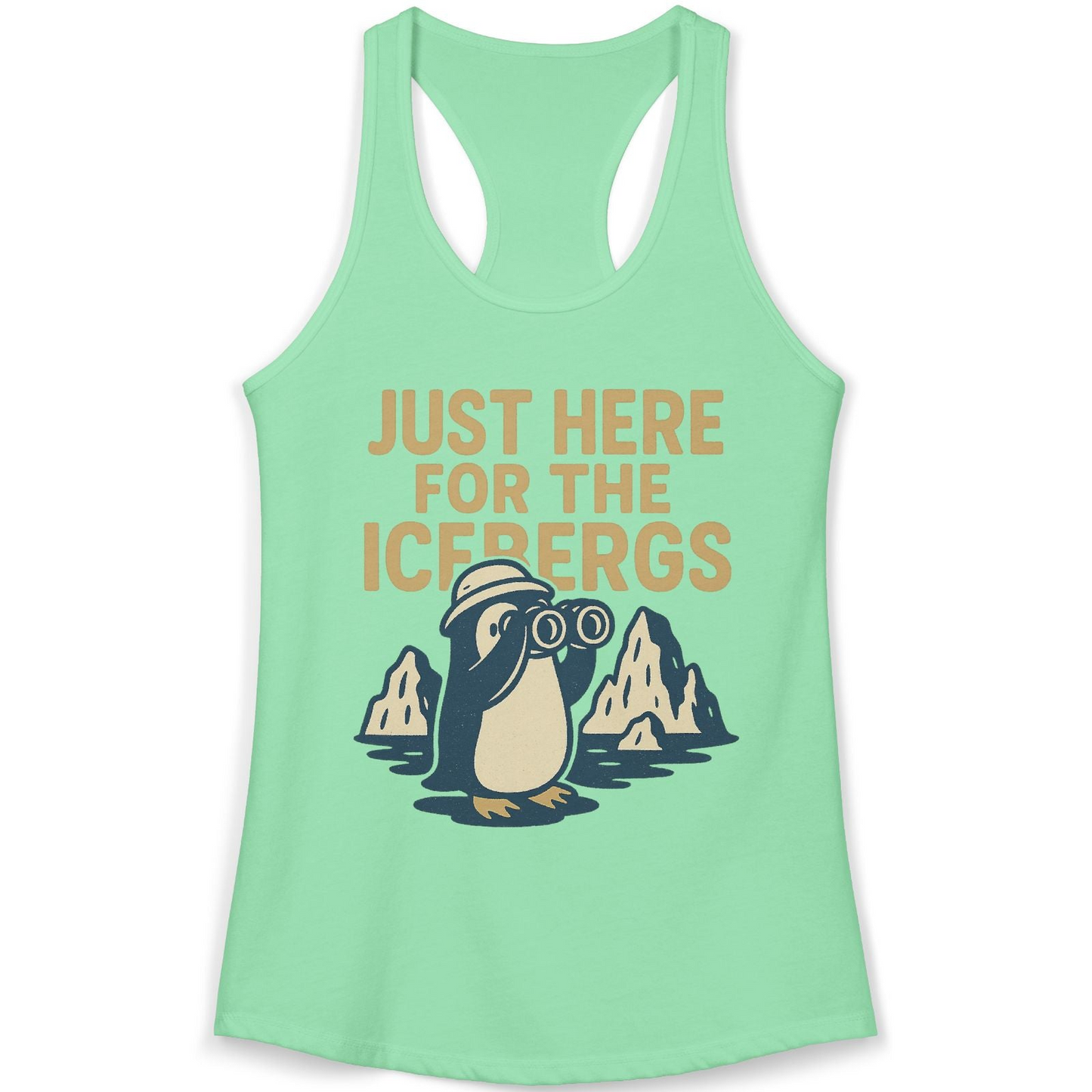 Just Here For The Icebergs Penguin Shirt Ladies Tank Top – Solid Mint – Alaska Cruise Shirts