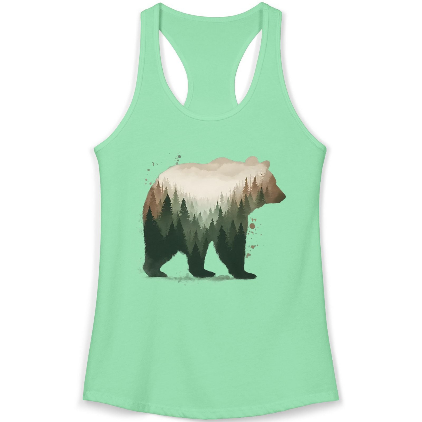 Double Exposure Bear Forest Shirt Ladies Tank Top – Solid Mint – Alaska Cruise Shirts