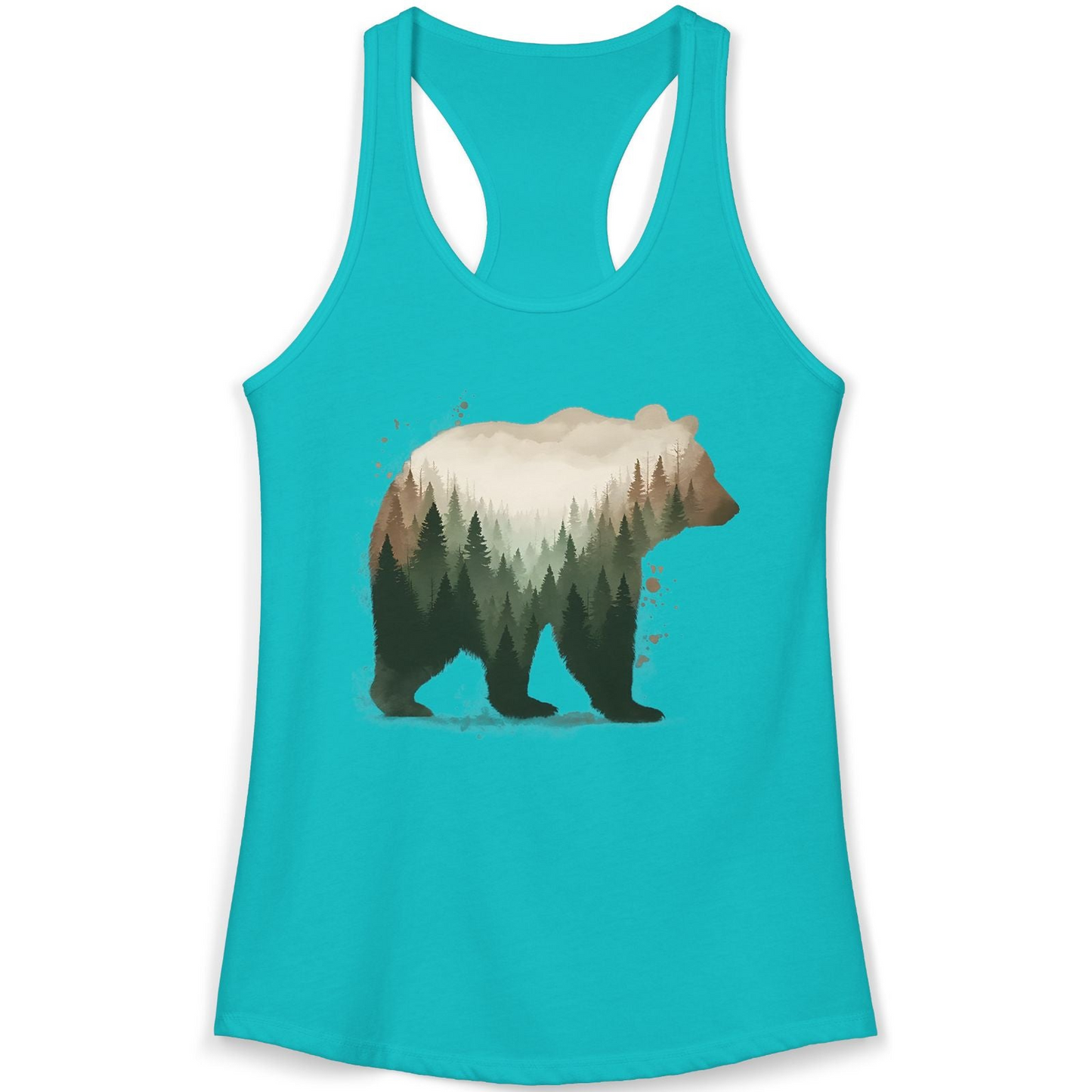 Double Exposure Bear Forest Shirt Ladies Tank Top – Tahiti Blue – Alaska Cruise Shirts
