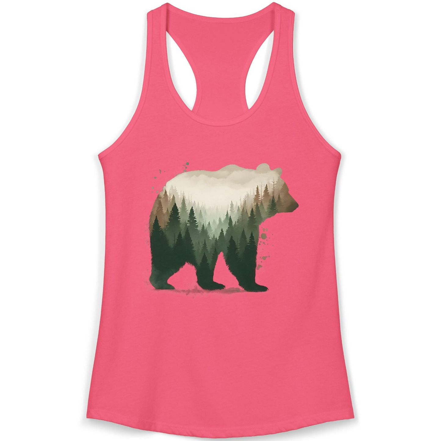 Double Exposure Bear Forest Shirt Ladies Tank Top – Hot Pink – Alaska Cruise Shirts