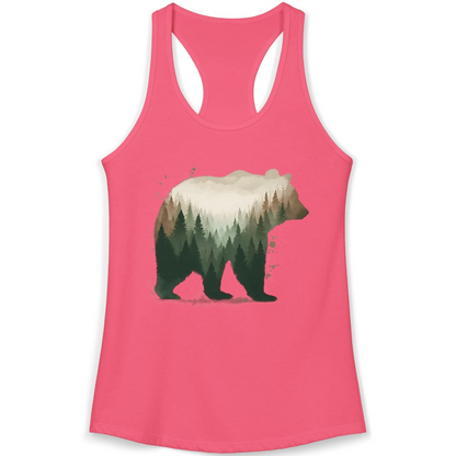 Double Exposure Bear Forest Shirt Ladies Tank Top – Hot Pink – Alaska Cruise Shirts