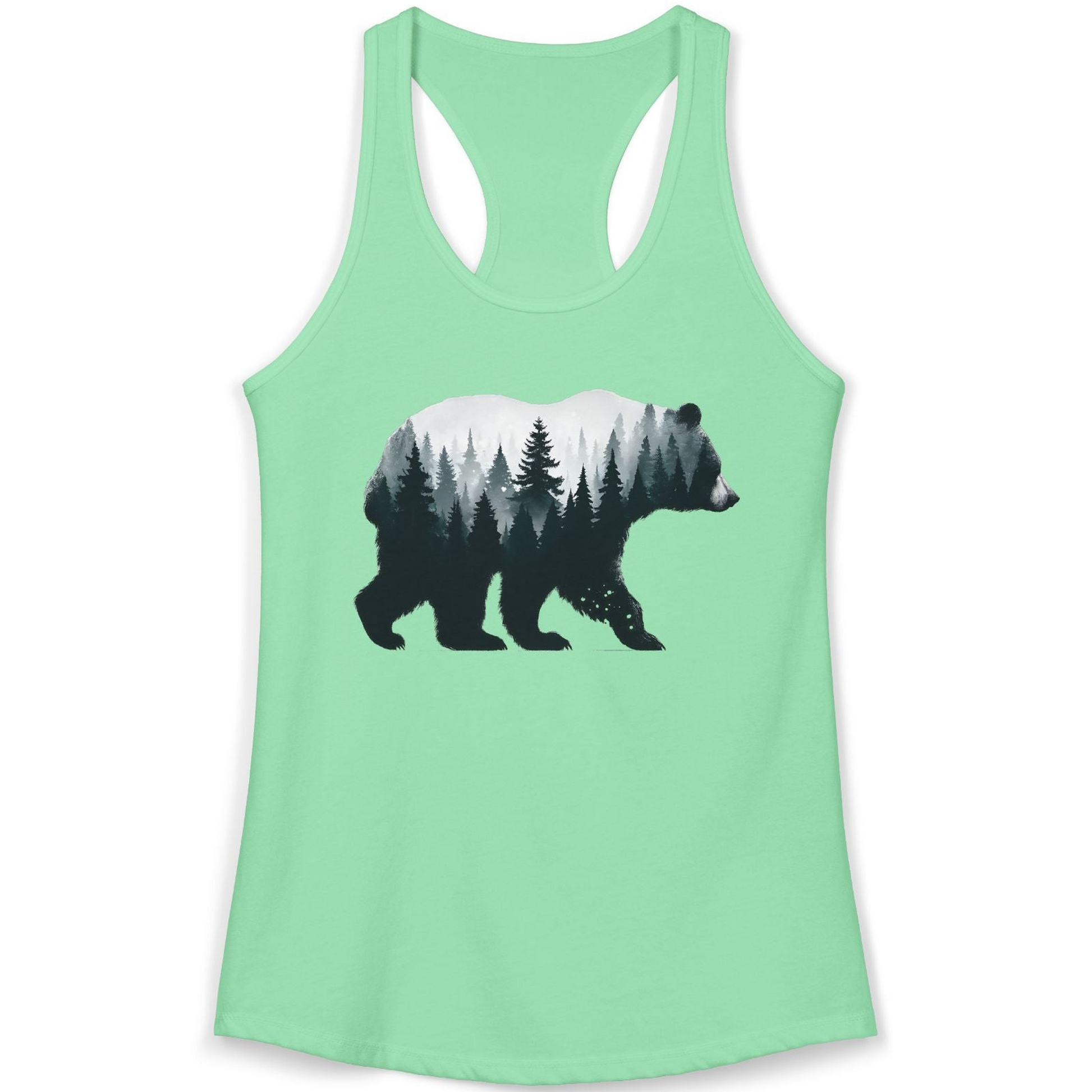 Double Exposure Bear Forest Silhouette Wilderness Shirt for Nature Lovers — Ladies Tank Ladies Tank Top – Solid Mint – Alaska Cruise Shirts