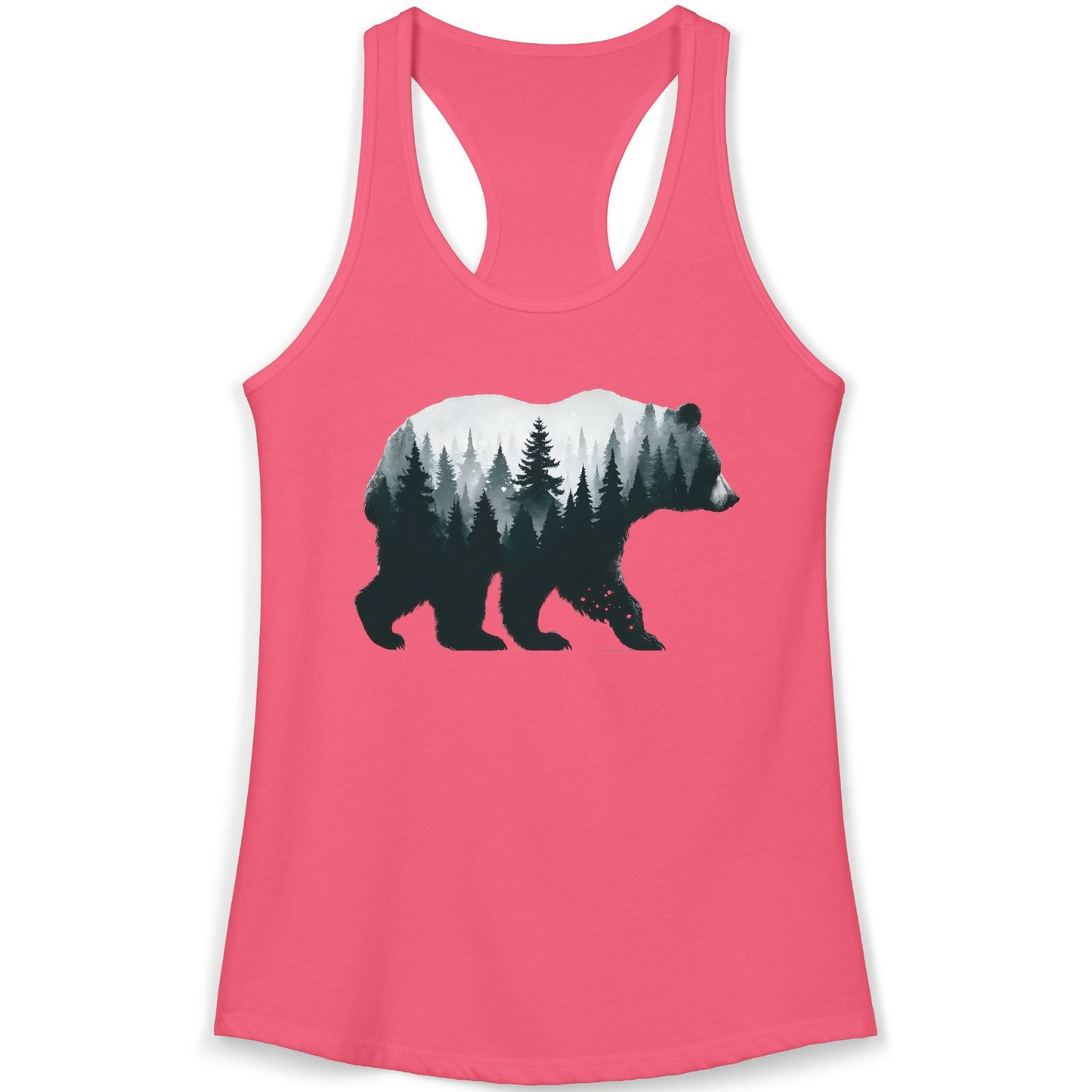 Double Exposure Bear Forest Silhouette Wilderness Shirt for Nature Lovers — Ladies Tank Ladies Tank Top – Hot Pink – Alaska Cruise Shirts