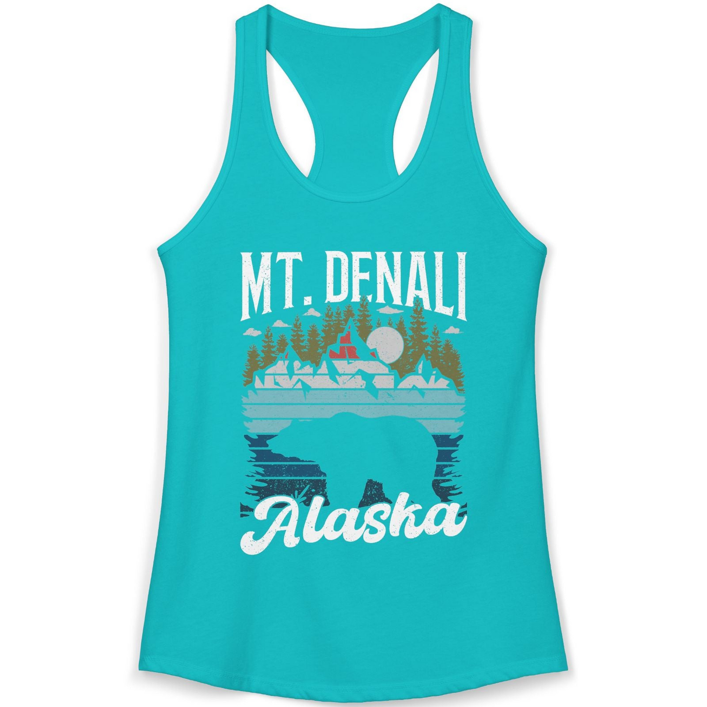 Mt Denali Alaska Bear Wilderness Shirt Ladies Tank Top – Tahiti Blue – Alaska Cruise Shirts