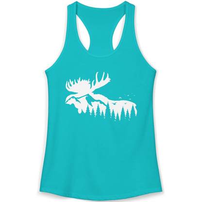 Moose Silhouette Forest Scene Shirt Ladies Tank Top – Tahiti Blue – Alaska Cruise Shirts