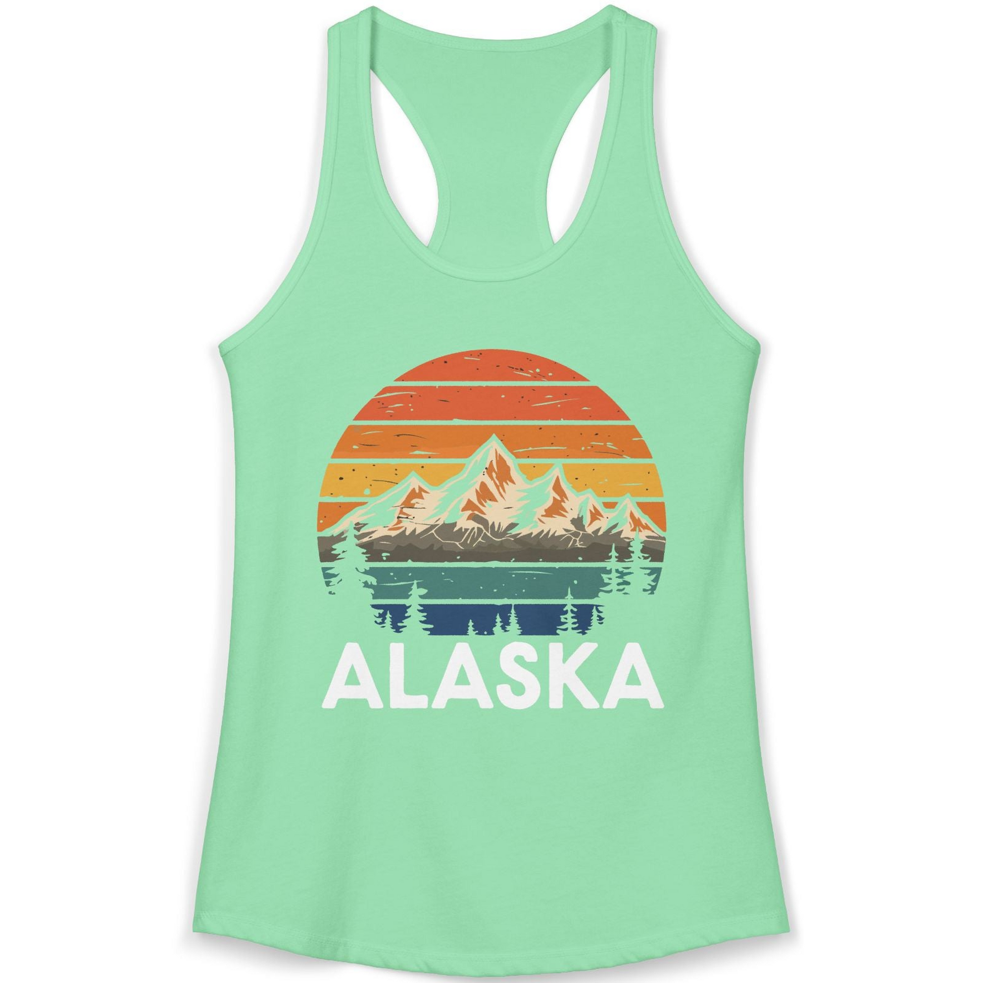 Retro Alaska Mountain Scenery Shirt Ladies Tank Top – Solid Mint – Alaska Cruise Shirts