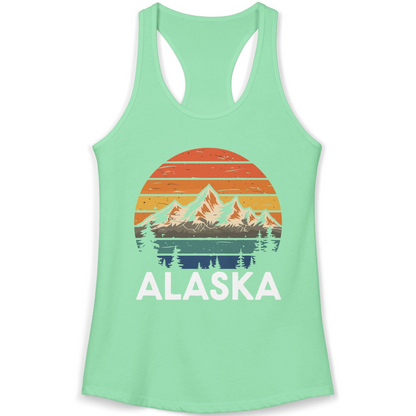 Retro Alaska Mountain Scenery Shirt Ladies Tank Top – Solid Mint – Alaska Cruise Shirts