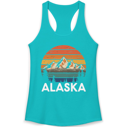 Retro Alaska Mountain Scenery Shirt Ladies Tank Top – Tahiti Blue – Alaska Cruise Shirts
