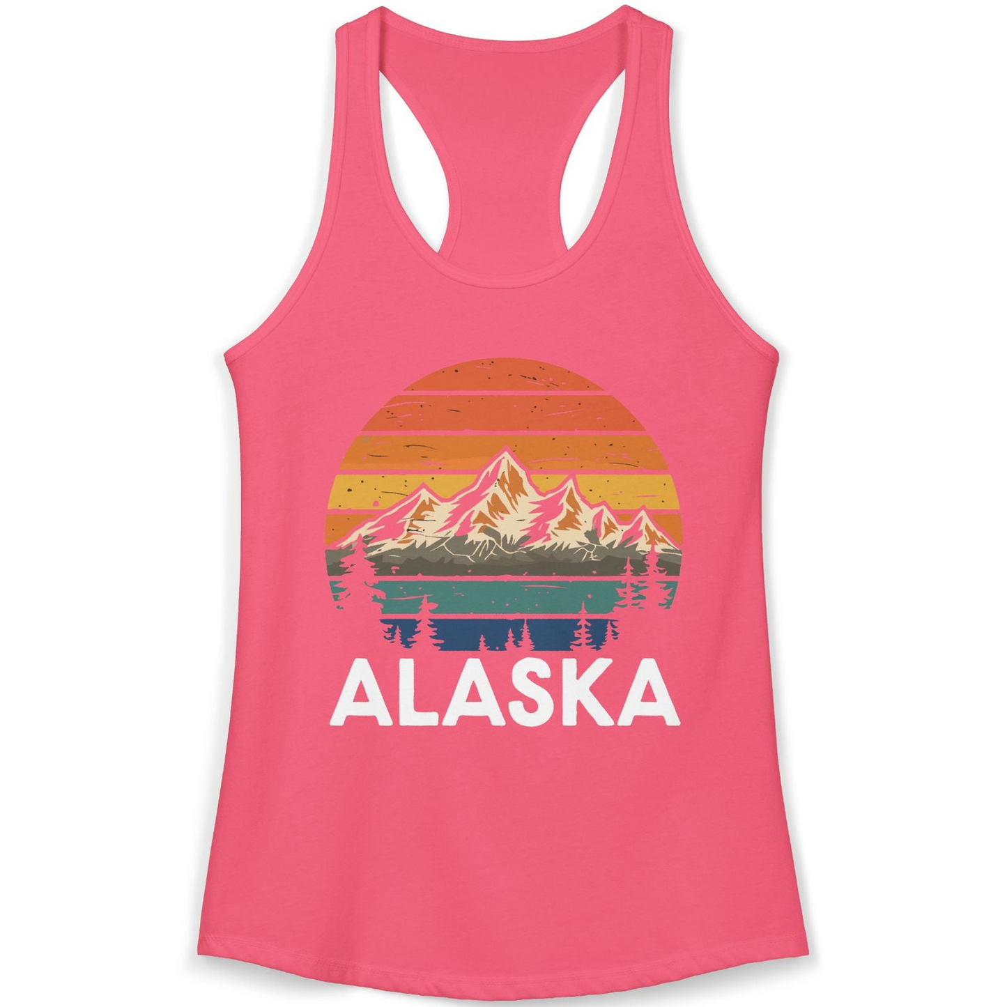 Retro Alaska Mountain Scenery Shirt Ladies Tank Top – Hot Pink – Alaska Cruise Shirts