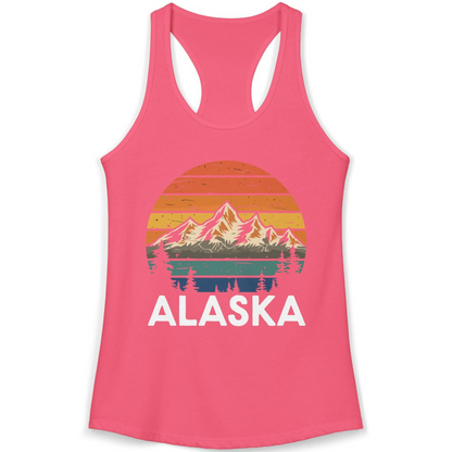 Retro Alaska Mountain Scenery Shirt Ladies Tank Top – Hot Pink – Alaska Cruise Shirts